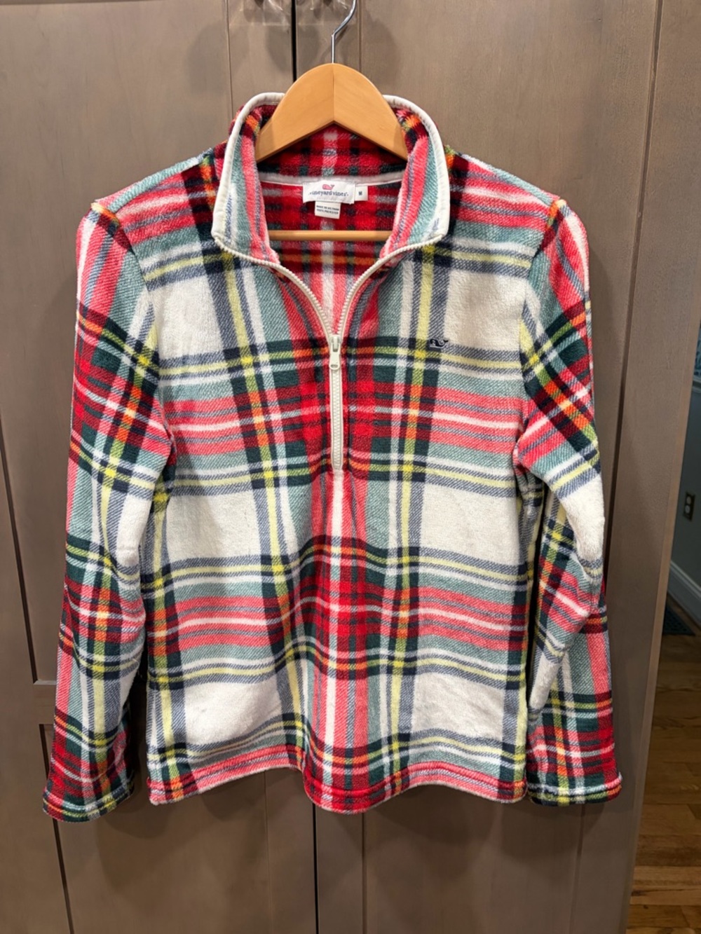 Vineyard Vines Red Plaid Fleece Half-Zip Pullover